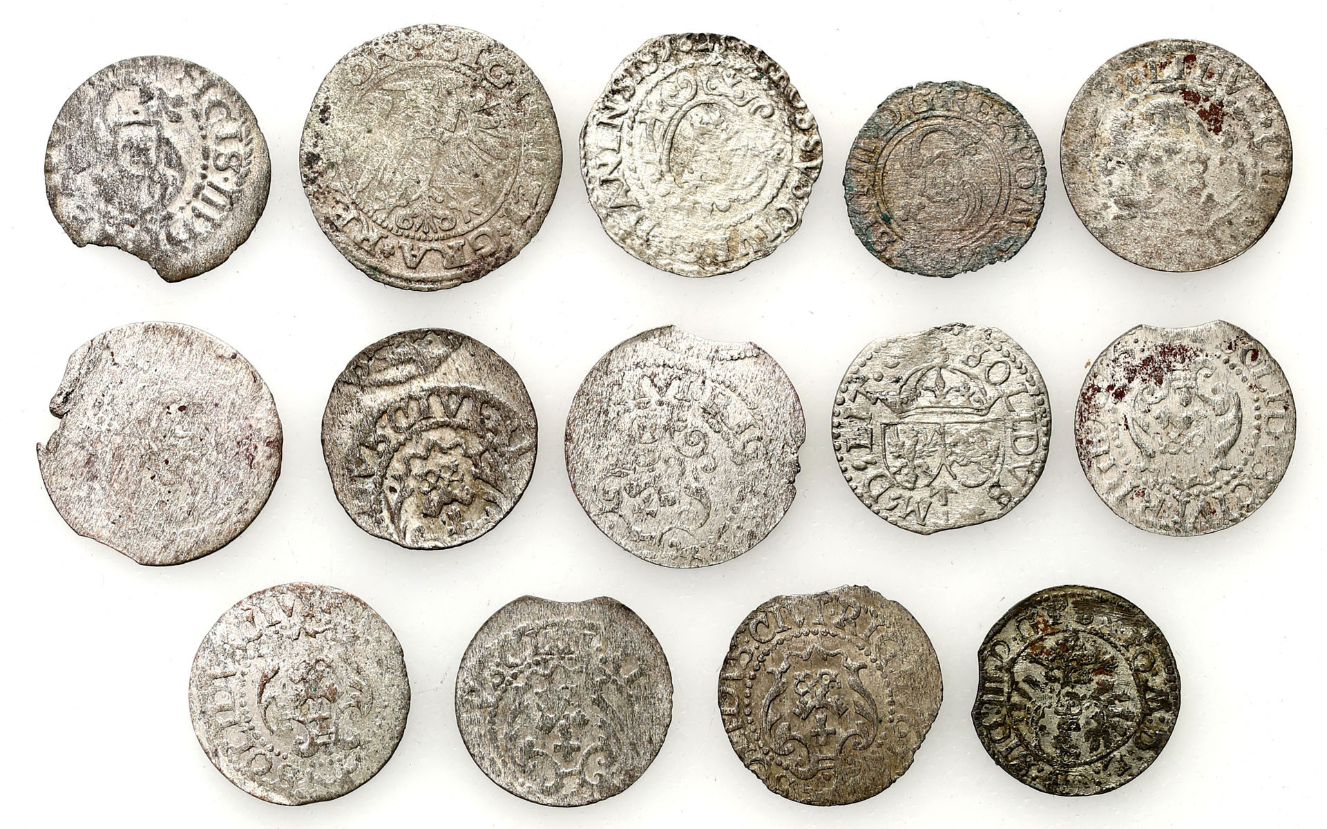 Zygmunt III Waza. Szeląg, grosz, zestaw 14 monet
